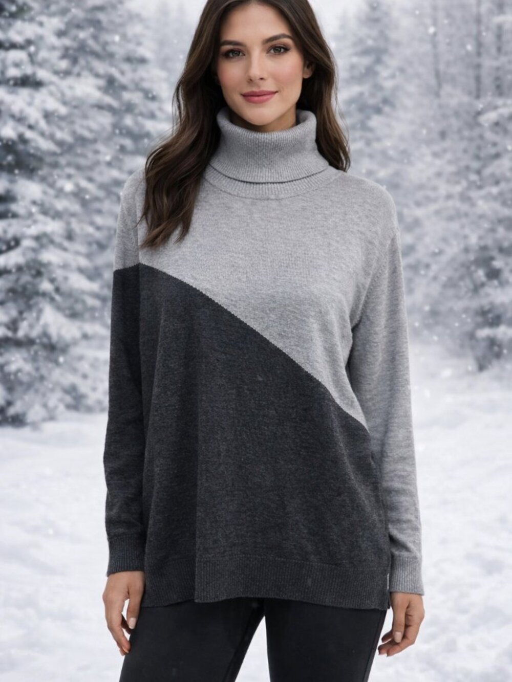 Calvin Klein Gray Two Tone Ribbed Neck Knit Sweater